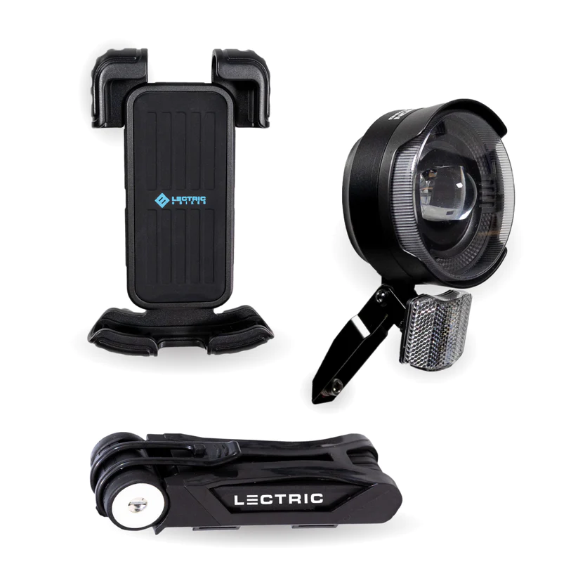 Lectric Go Package Lock, Phone Mount, Elite Headlight Juiced Wheels